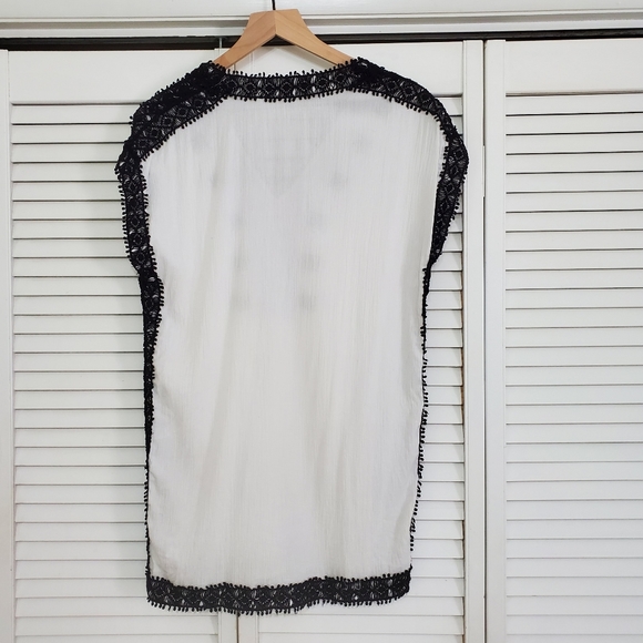 Michael Kors Embroidered Gauze V-neck Tunic with Crochet Trim, Size Small - Picture 4 of 8